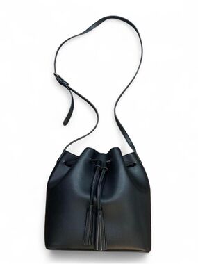 J. Crew Black Leather Bucket Bag with Tassel